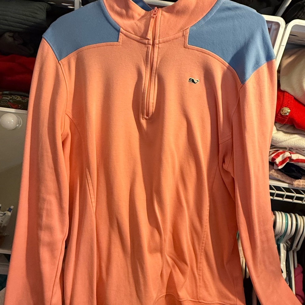 Vineyard Vines Coral and Sky Blue Pullover
